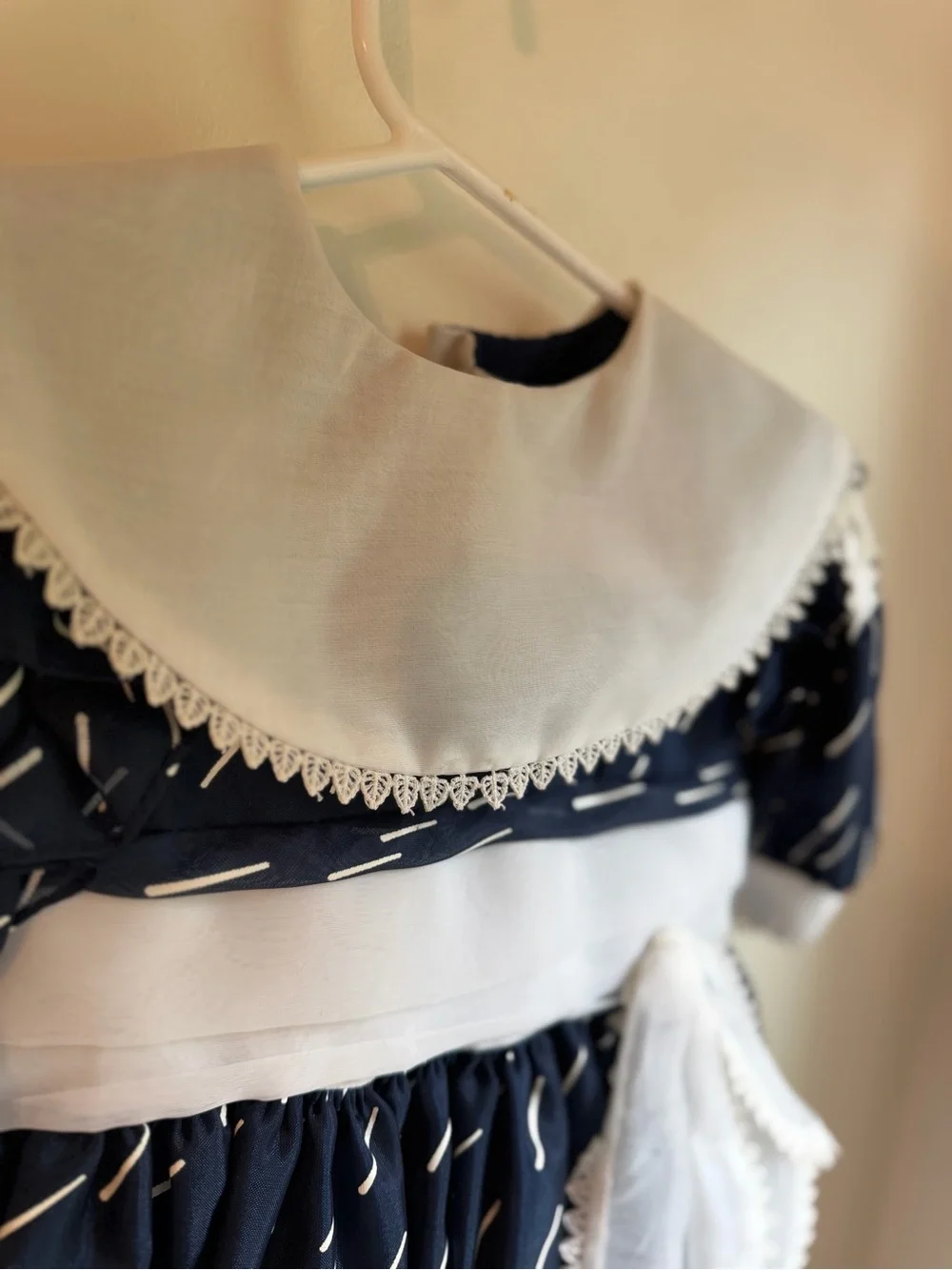 Martha’s Miniatures, Navy & White Girls' Sailor Dress with Lace Collar